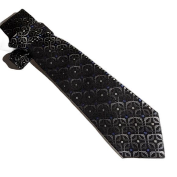 Pronto Uomo Couture Black Silver Blue Dots Tie - Picture 1 of 4